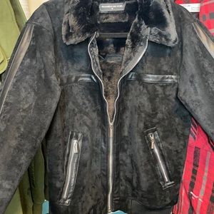 Black faux suede men’s coat